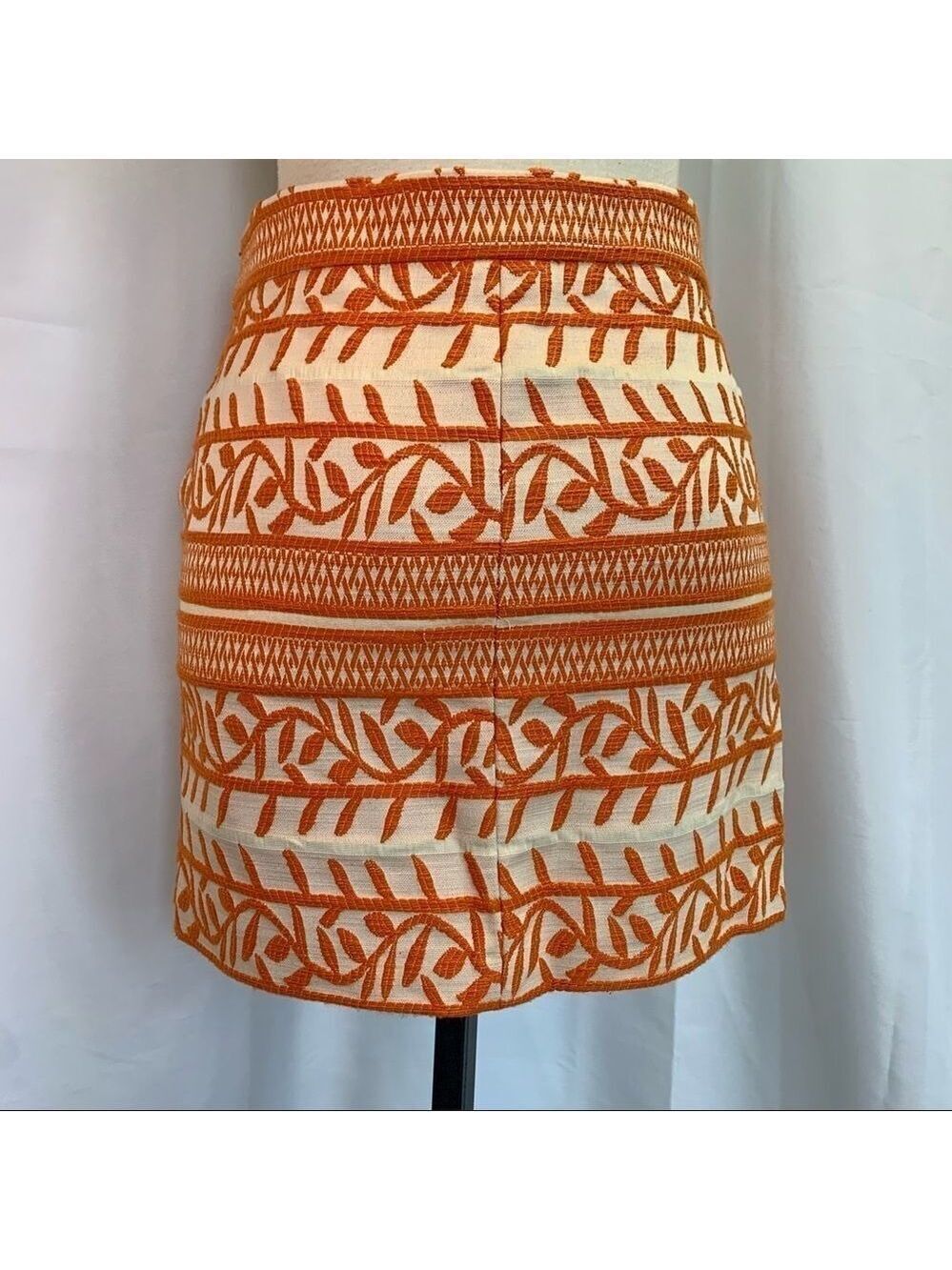 Holt Renfrew Orange & Cream Embroidered Cotton Mini Skirt Size 0 boho - Picture 3 of 8